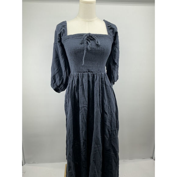 Quince Dresses & Skirts - 100% Organic Cotton Gauze Smocked Square Neck Midi Dress